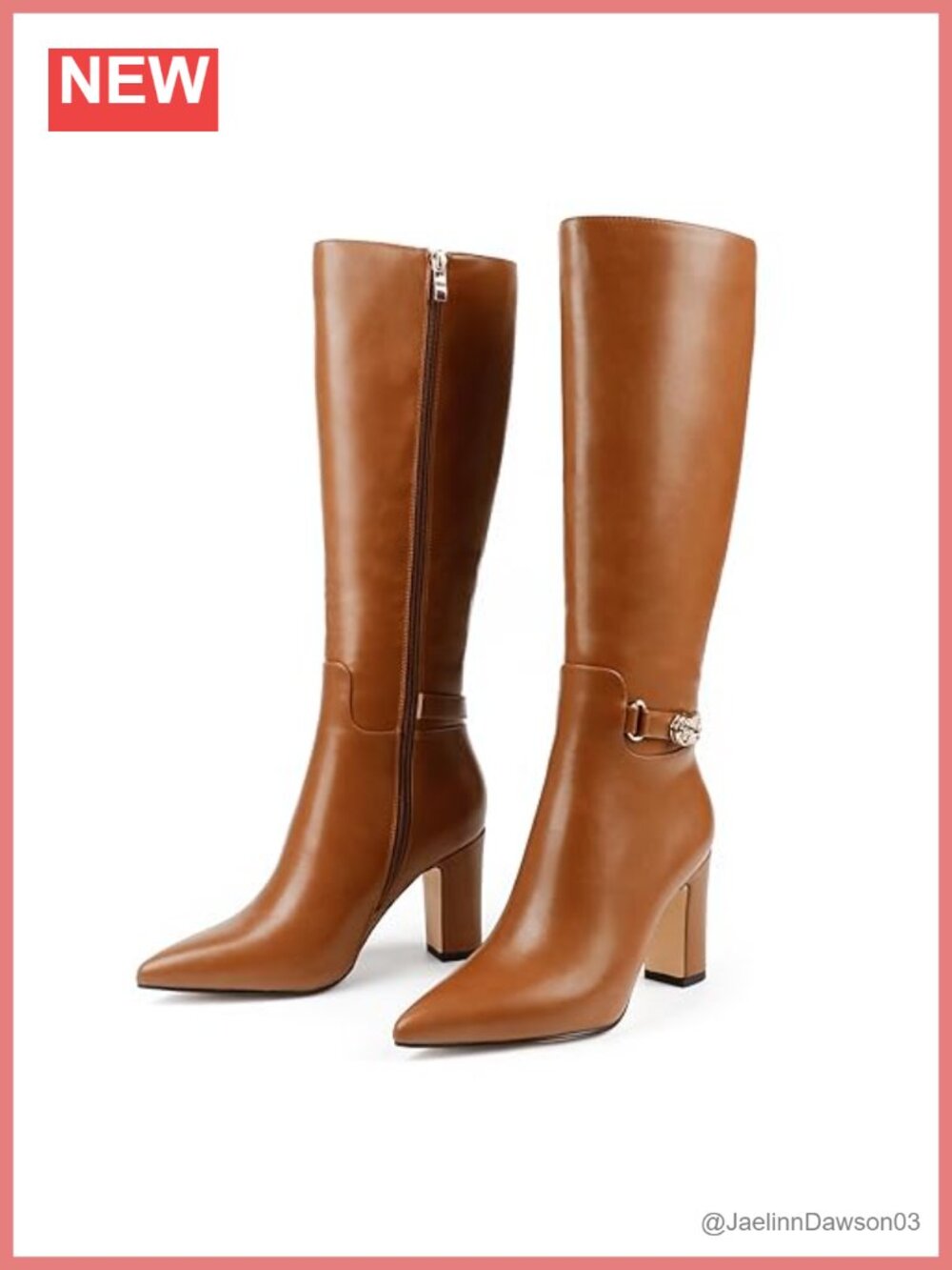 Women's Knee High Boots Chunky Block Heel Faux Leather Zipper High Heel